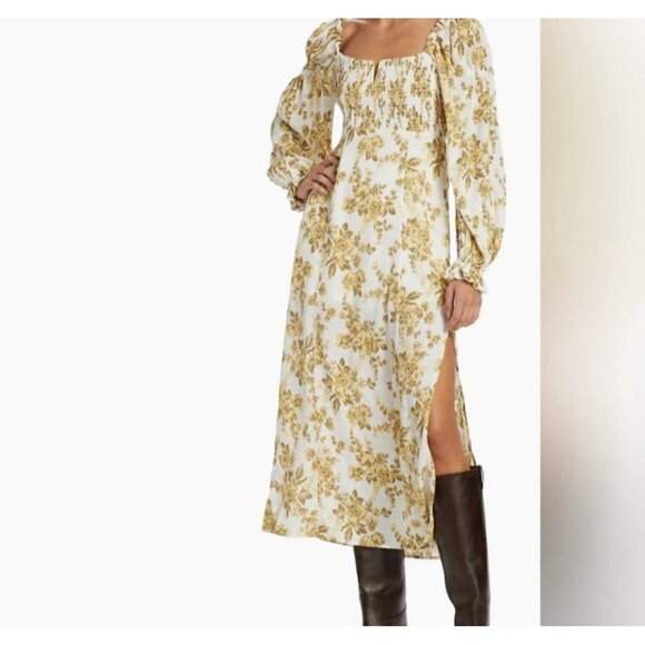 Free People Jaymes Midi Dress Floral Printed Smocked V Neck Long Sleeve Size XL - Picture 2 of 16